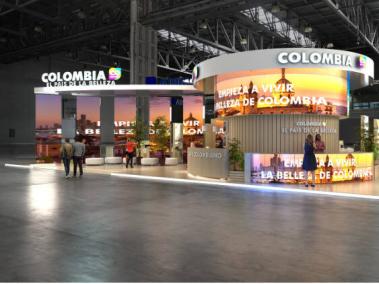 Este es un rénder de cómo lucirá el ‘stand’ de Colombia en Fitur 2024, cuyo espacio será de 450 metros cuadrados.