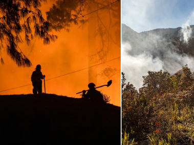 Organismos de emergencia trabajan para atender los incendios en Bogotá.