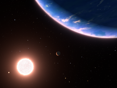 Un concepto artístico del exoplaneta GJ 9827d, orbitando a GJ 9827.