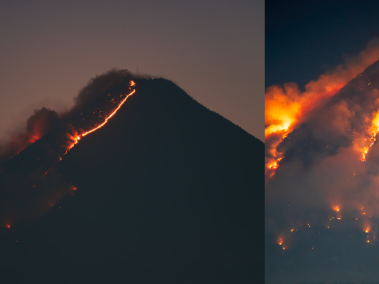 Incendio forestal en la cima del volcán Agua.