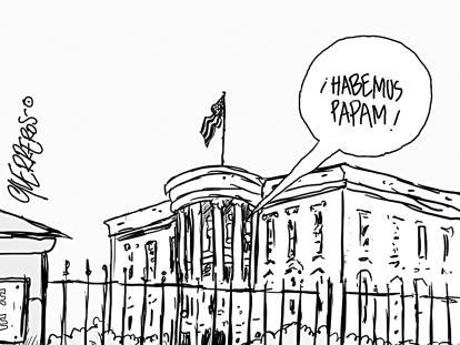 Caricatura de Rodrigo Guerreros del 9 de mayo: Humo blanco en la Casa Blanca