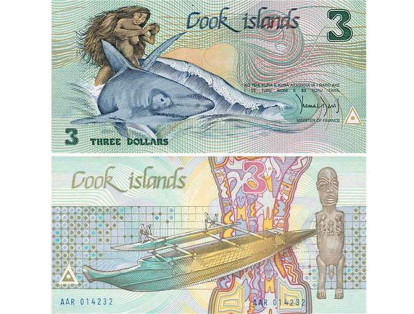 Una canoa pesquera, un tiburón y una doncella aparecen en el billete de 3 dólares de las Islas Cook. En la zona, sin embargo, predomina el uso de la moneda de Nueva Zelanda.