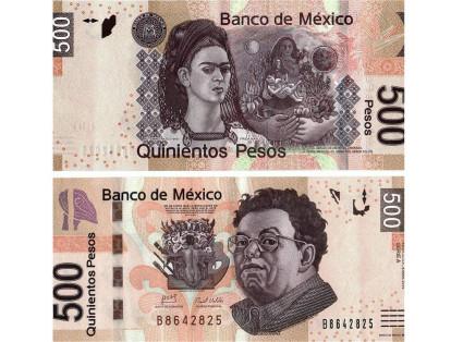 En el billete de 500 pesos mexicanos aparecen los artistas Frida Kahlo y Diego Rivera. Al lado de este último, se ve una de sus pinturas más famosas: 'Desnudo con alcatraces'.