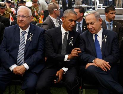De izquierda a derecha, el presidente israelí, Reuven Rivlin, el presidente estadounidense, Barack Obama, el primer ministro israelí, Benjamin Netanyahu. AFP