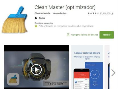 Clean Master. Es una de las 'apps' más recomendadas para liberar espacio en los móviles, pero consume muchos datos para llevar a cabo su labor.