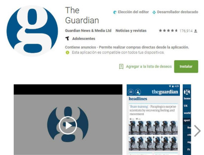 The Guardian. La aplicación del medio británico 'The Guardian' ofrece un servicio completo de noticias, pero a costa de sacrificar recursos del dispositivo.