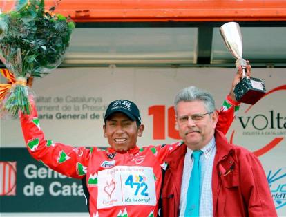 En el 2011, fue líder de montaña al finalizar la séptima y última etapa de la Vuelta  a Cataluña. Aquí, junto al presidente de la Vuelta, Ruben Peris.