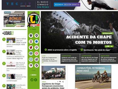 Lance!, de Brasil, abre con la noticia de los 76 muertos y  recoge las apreciaciones de los jugadores de Chapecoence que no pudieron viajar.