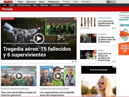 Marca, de España, también abre con la noticia de la tragedia y le pone rostro a cada uno de las personas que murieron.