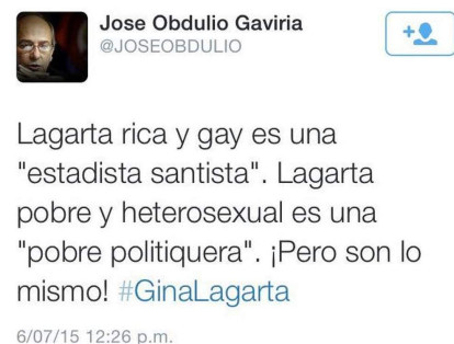 El senador José Obdulio Gaviria tildó a la Ministra de Educación Gina Parody de "lagarta, rica y gay".
