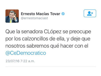 El senador Ernesto Macías se fue en contra de la senadora López y se justificó asegurando que ella es la que más los insulta.