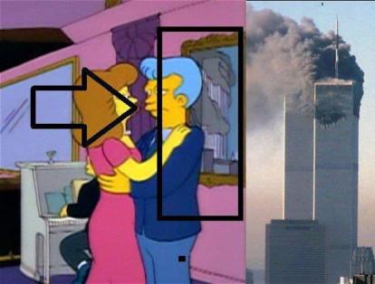 Quizás la predicción más famosa es la de la caída de las torres gemelas, en un capítulo de 1997. El cuadro del fondo tiene una imagen similar de lo que sucedería cuatro años después.