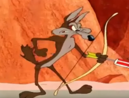 'El Coyote y el Correcaminos' muestra la escena natural de un animal que caza a otro, pero, en este caso, con todo un despliegue armamentístico.
