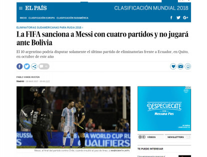 El diario español 'El País' hace eco de los insultos de Messi y a su vez califica la sanción como un episodio "insólito".
