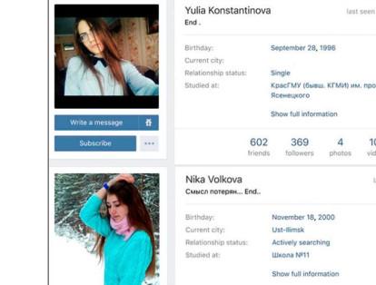 Aquí vemos las cuentas VK de Yulia Konstantinova y Nika Volkova. Ambas adolescentes rusas cometieron suicidio: el posteo de despedida de la primera fue “End” (Fin), mientras que el último mensaje de Nika fue “Se ha perdido el sentido….Final”