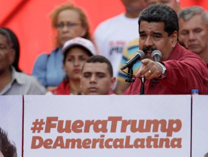 Bajo el lema “Fuera Trump de América Latina”, Nicolás Maduro lideró el lunes las protestas en contra del presidente de Estados Unidos.