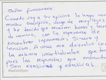 Esta postal fue escrita por un hombre de 70 años que lleva esperando una década a su hijo, quien desapareció en el departamento de Guaviare.