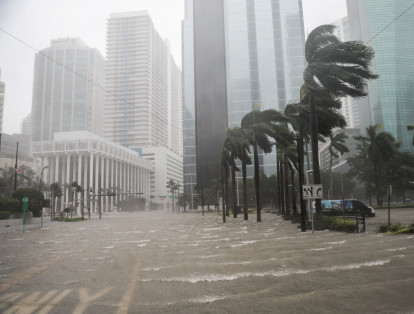 Mientras el huracán  azotaban el suroeste de Florida, donde este domingo murieron tres personas, las costas de 
Miami y Miami Beach se inundaros.