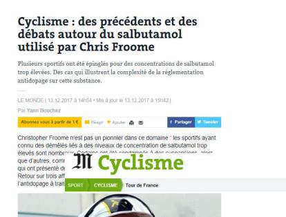 En Francia, el diario más importante ‘Le Monde’, reporta la dosis elevada de Salbutamol encontrada en la prueba de Froome.