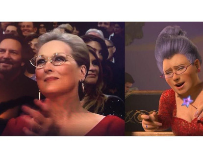Ya es común que la actriz estadounidense, ganadora de tres premios Óscar, Meryl Streep, sea protagonista en imágenes virales por Internet. En esta ocasión la comparan con la Hada madrina de Shrek.