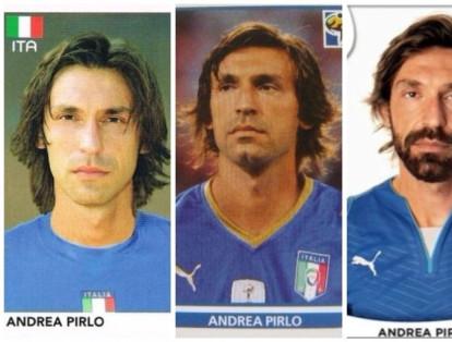 El cambio físico de Andrea Pirlo, exjugador de Italia, se puede ver en estas imágenes de las ediciones Panini de Alemania 2006, Sudáfrica 2010 y Brasil 2014. Esta selección no irá a Rusia 2018.