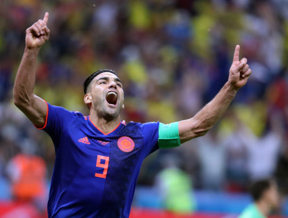 Falcao García en la celebración de su gol mundialista, el segundo de Colombia en la victoria 3-0 sobre Polonia.