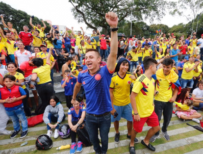 Camisetas amarillas, azules y rojas se mezclaron en la celebración del triunfo de la Selección en Bucaramanga.