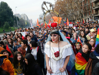 Cerca de cien mil personas participaron en la capital chilena en la Marcha del Orgullo para exigir que el Parlamento considere a las parejas del mismo sexo en la reforma a la ley de adopciones y que se avance en la tramitación del matrimonio igualitario.