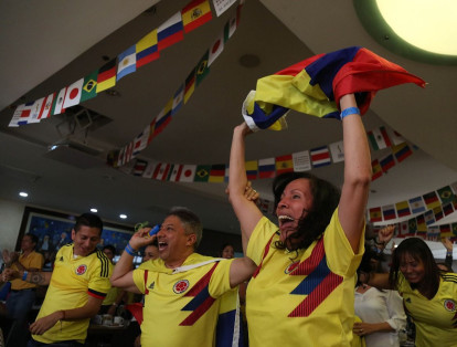 La alegría del gol de Yerry Mina sacó gritos de euforia y alegría entre los hinchas colombianos.