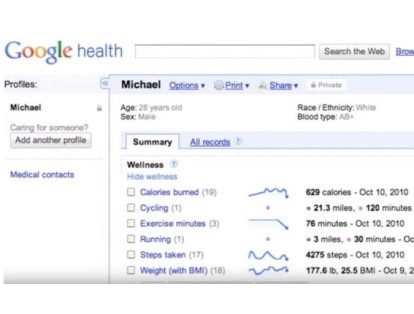 Google Health, que comenzó a funcionar desde el 2008, brindaba información personal enfocada en salud. Sus usuarios podían registrar su historial clínico manualmente o a través de la cuenta de los servicios de salud asociados al sistema. La compañía cerró el servicio en 2012.