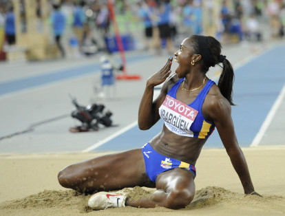 Colombia's Caterine Ibarguen competes in the women's triple jump final at the International Association of Athletics Federations (IAAF) World Championships in Daegu on September 1, 2011.