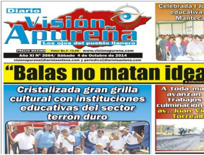 El Diario Visión Apureña anunció que detendría sus rotativas por falta de materia prima y al no poder asumir las medidas económicas del Estado. Este medio, también, había pasado a semanario en el mes de mayo de 2018.