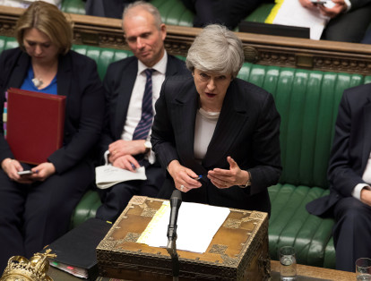 La primera ministra británica, Theresa May,  durante una intervención en la Cámara de los Comunes este jueves.