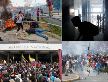 Manifestantes indígenas tomaron este martes el edificio de la Asamblea Nacional (Parlamento) de Ecuador al grito de "¡fuera Moreno fuera!", tras tirar abajo las verjas de seguridad que rodaban la sede.