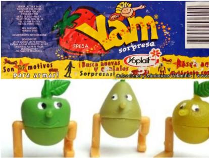 Yogurt Yam fue un producto de Yoplait que se comercializó sobre todo en los 90. Los yogures de melocotón y fresa iban acompañados de pequeñas figuras. La primera colección pequeñas frutas con píes y ojos: manzana, melocotón, mora, pera y otros.