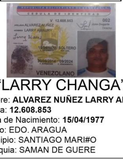 Esta es la cédula venezolana de 'Larry Changa'.