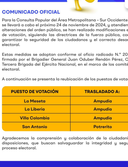 Comunicado de la alcaldía de Jamundí.