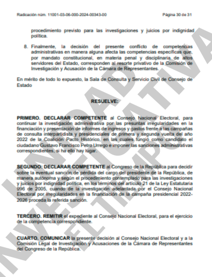 Este es el concepto del Consejo de Estado sobre competencia del CNE para investigar campaña Petro Presidente.