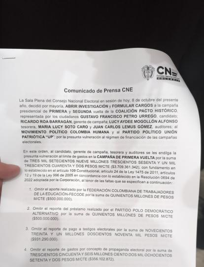 Comunicado del CNE confirmando la decisión.