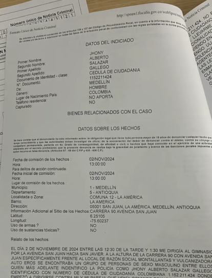 Esta es parte de la denuncia que Javier Carrera interpuso por el ataque que sufrió.