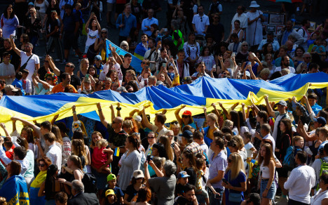 Protestas en Bélgica por el Día de la Independencia de Ucrania.