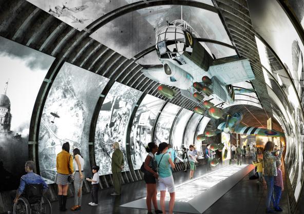 Representación artística de un complejo subterráneo de túneles en Londres que se convertirá en espacios para turistas.
