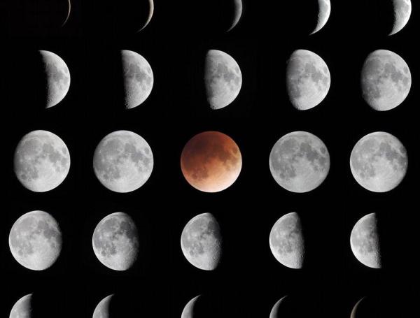: Mire a la Luna todas las noches y su porción visible iluminada por el sol cambia gradualmente. En las fases que progresan de Luna Nueva a Luna Llena a Luna Nueva nuevamente, un ciclo lunar o lunación se completa en aproximadamente 29,5 días.
