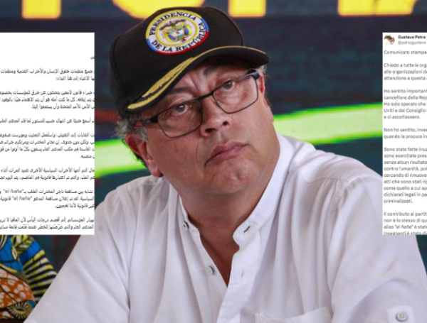 Gustavo Petro con los trinos en árabe e italiano.
