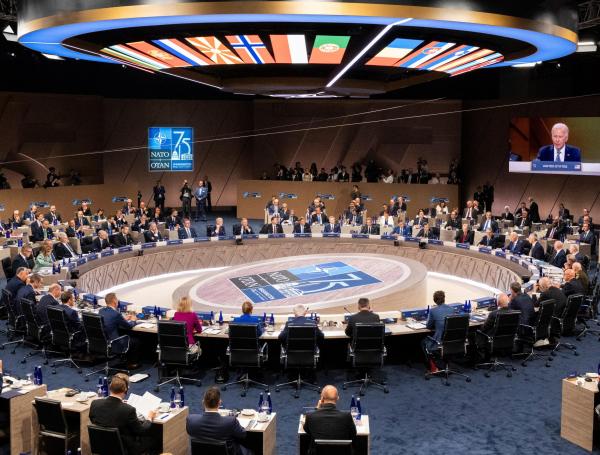 Reunión del Consejo del Atlántico Norte a nivel de Jefes de Estado y de Gobierno durante la cumbre del 75 aniversario de la Otán.