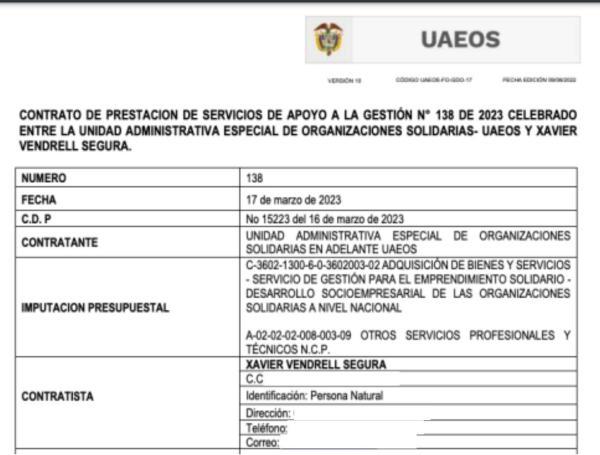 Este es el contrato de Xavier Vendrell con la UAEOS.