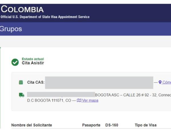 Plataforma de citas para la visa americana.