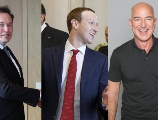 Elon Musk, Mark Zuckerberg y Jeff Bezos