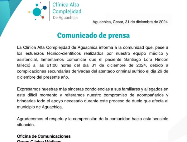 Parte médico confirmar muerte de Santiago Lora