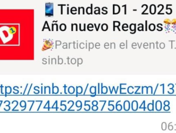 Mensaje de estafa suplantando a D1
